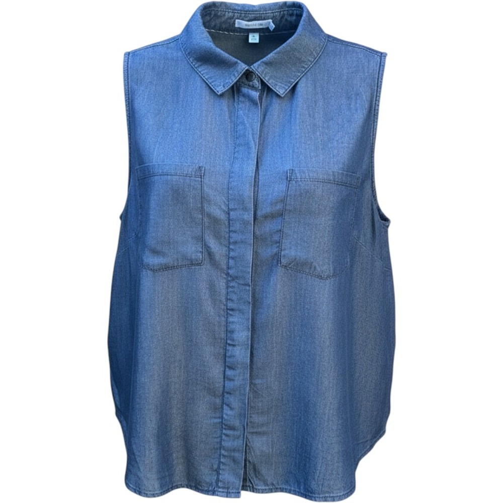 Kenneth Cole Reaction Womens 2X Blue Indigo Tencel Sleeveless Shirt WK16ZC986T